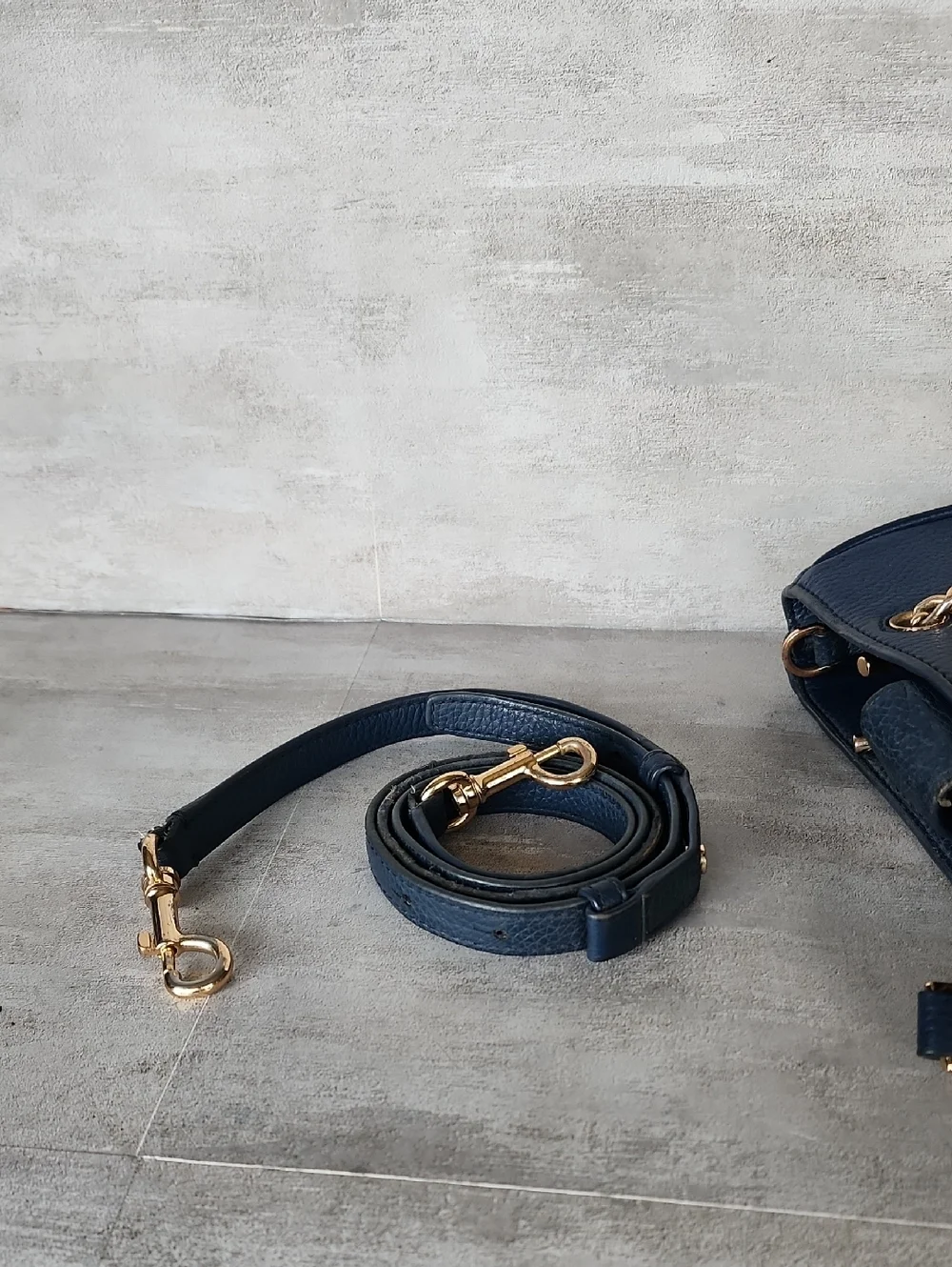 Tory Burch Small Carter Navy Pebbled Leather Crossbody Tote